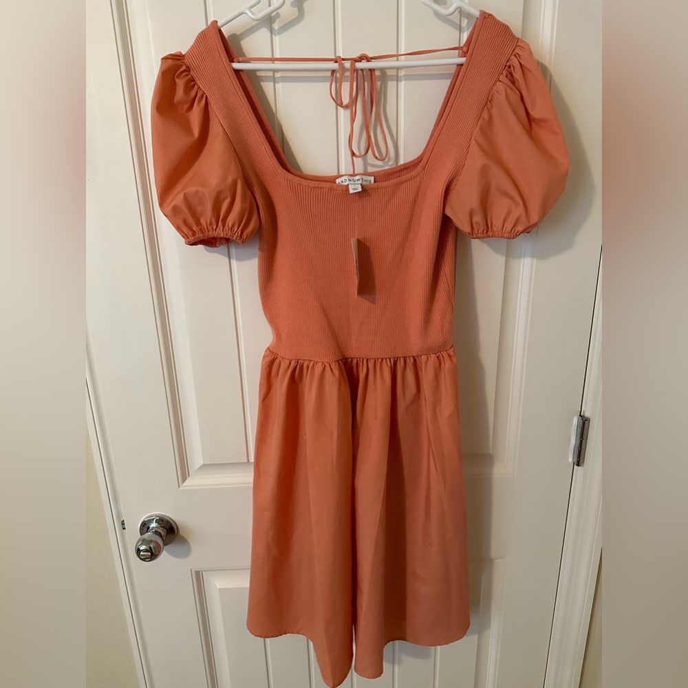 NWT- AND NOW THIS Coral Puff-sleeve dress- size Large - Picture 4 of 9